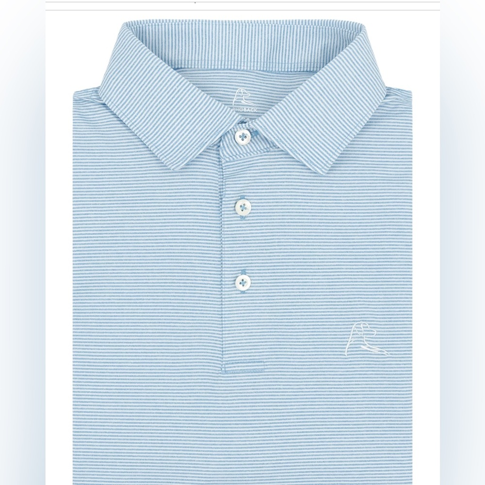 NWOT Rhoback Whaler Heather Stripe Birdie Blue Polo Performance Polo in XXL - Picture 3 of 7
